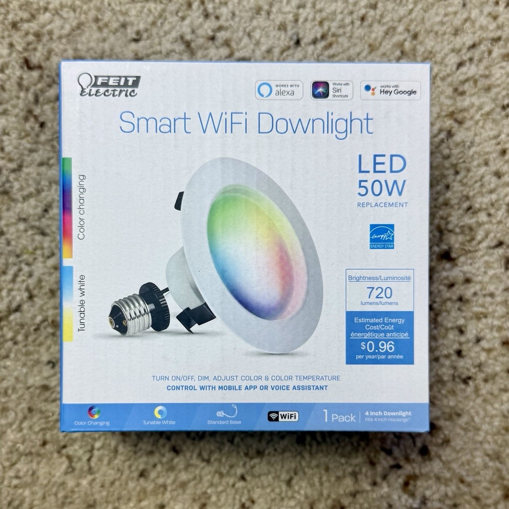 Feit Electric 4" Smart Wi-Fi LED Recessed Downlight 50W Eq 720 Lumens Open Box